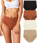 Women Seamless Underwear High Waisted Tummy Control No Show Panties Full Coverage Stretch Briefs 4 Pack