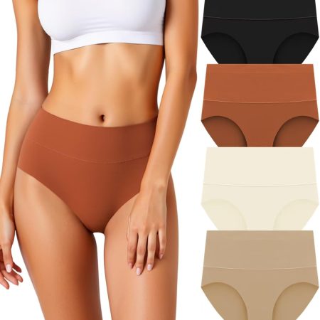 Women Seamless Underwear High Waisted Tummy Control No Show Panties Full Coverage Stretch Briefs 4 Pack