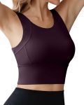 High Neck Sports Bra for Women Longline Medium Impact Workout Crop Tank Tops Wirefree Padded Yoga Bra Gym