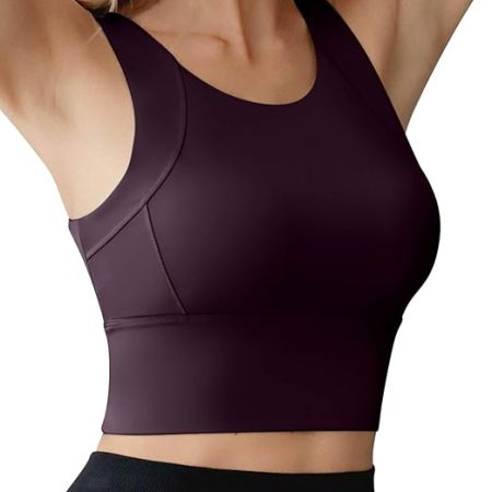 High Neck Sports Bra for Women Longline Medium Impact Workout Crop Tank Tops Wirefree Padded Yoga Bra Gym