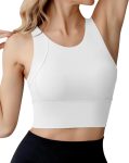 High Neck Sports Bra for Women Longline Medium Impact Workout Crop Tank Tops Wirefree Padded Yoga Bra Gym