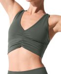 Womens Y Back Sports Bra - Wireless Padded Ruched V Neck Workout Gym Yoga Crop Top