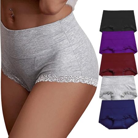 Women Cotton Underwear,Ladies Soft Stretch Tummy Control Comfy No Muffin Panties Boyshorts