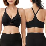 V Neck Sports Bras for Women Medium Support Yoga Tops Y Back Spaghetti Straps Workout Bra with Removable Cups
