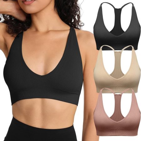 Sports Bra for Women Halter V-Neck Racerback Minimizer Padded Bralettes Longline Crop Tops Seamless Workout