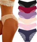 6 Pack Sexy Underwear for Women Silky Seamless No Show Panties Ladies Lace Bikini Lightweight