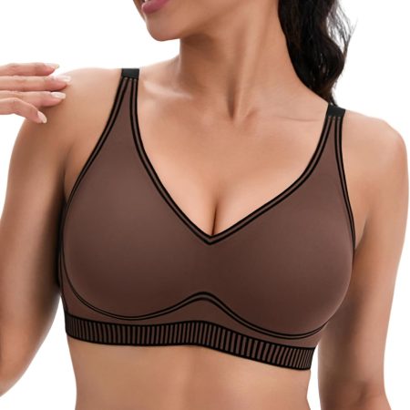 Wireless Sports Bras for Women Supportive Medium Impact Push Up Workout Bras No Underwire Deep V Padded Yoga Bra