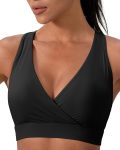 Women's Sports Bra, Medium Impact Racerback Workout Top, Nylon Spandex Blend Scoop or V Neck Tank Top